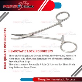 PRECISE CANADA: 2 PCS Assorted Mosquito HEMOSTAT Forceps Pliers Curved Serrated 4.5" + 5" Economy Grade Stainless Steel New