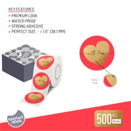 easykart labels 500 with Love Stickers with Gold Foiling, 1.5 Inch Size Best Suitable for Anniversary, Birthday's, Valentine's Day Gifting, Decoration,Theme Parties .…