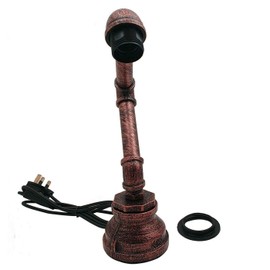 LEDSone Vintage Industrial Steampunk Table Lamp Rustic Red Water Pipe Bedside Desk Lamp for Bedroom, Study Room[Energy Class A++] (Table Lamp with Cone Shade)