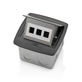 Leviton Pop-Up Floor Box with 3-Port QuickPort Insert, PFQP3-MB, Black