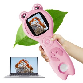 Vorth Microscope for Kids, 2 Inch Digital Microscope with 500X Magnification, 4× Zoom Handheld Camera Mini Pocket Magnifying Glass, Educational Science Toys for Ages 3+, Pink