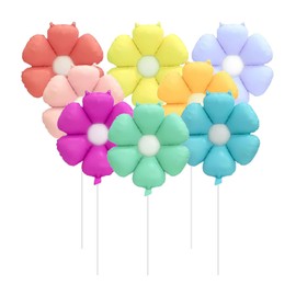 Moguri Pack of 8 Colourful Daisy Foil Balloons, Medium Pastel Daisy Balloons, Decoration for Boho Party, Baby Shower, Wedding, Birthday and Retro Hippie Festival