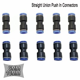 Unbranded 3/8" or 1/4" OD Tube Pneumatic Straight Union Connector Push Air Fitting 6/10mm - 1/4" (6mm) 10Pcs