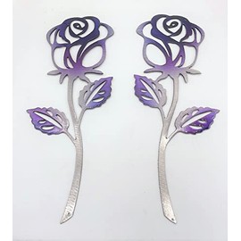 Rose Metal Wall Art Accent Midnight Violet Pair of Roses 12" x 5"