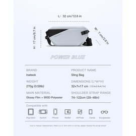 Inateck Sling Bag, Lightweight Crossbody Bag with Quick-adjust Strap, Splash-resistant Shoulder Bag for Men and Women, Multipurpose Sling Backpack for Travel, Cycling, Work, Sports, and Hiking