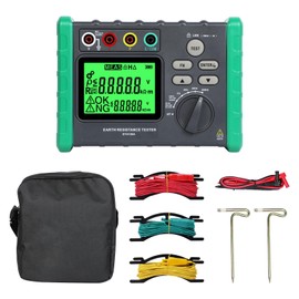 Upgraded Earth Resistance Tester 0.03-2000Ω Digital Earth Ground Resistance Tester Ohm Meter 600V AC Ground Voltage Tester Auto Measurement Earth Tester with LCD Display,Tool Bag, Batteries