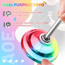 ONEYOYO Upgraded Responsive Yoyo AOE for Kids Beginner, Trick Yoyo Professional with Extra Unresponsive Yoyo Bearing for Advanced, Dual Purpose Fingerspin Crystal Yoyo with 10 Strings, Yoyo Case