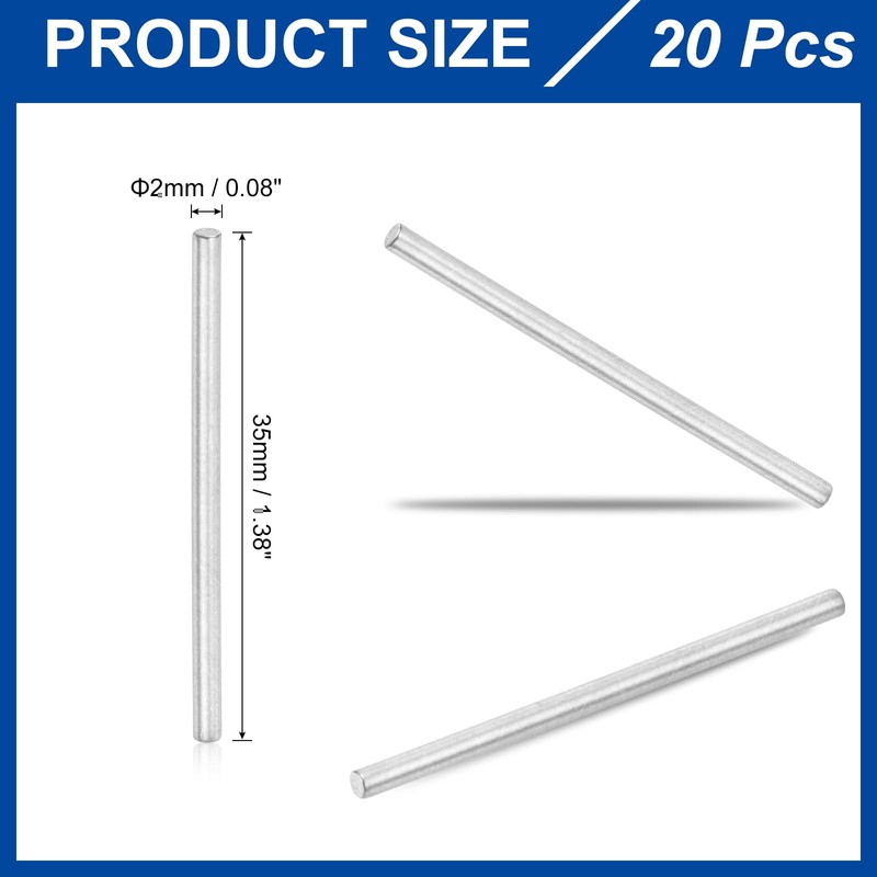 uxcell 20Pcs 2mm x 35mm Dowel Pins 304 Stainless Steel