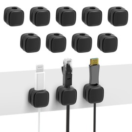 Magnetic Cable Holder Clips,12 Pack Magnetic Closure Function Wire Holder, Self Adhesive Desktop Cable Management for USB Charging Cable, Power Cords, Wall, PC, Office, Home (Black)