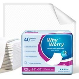WhyWorry Extra Large Disposable Bed Pads 30" x 36", Super Absorbent Leakproof Incontinence Underpads for Surface Protection, Quilted Chucks Pee Pads for Adults and Babies, 80 Count (2 Packs of 40)