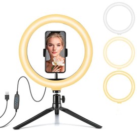 Ring Light, 10.2 inches (26 cm), Tripod Stand, Smartphone Clip Type, High Brightness, Eye Care, 3 Color Modes, 10 Levels of Dimming, USB Powered, Selfie Photography, Live Delivery, Meetings, Makeup