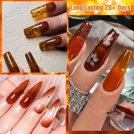 MTSSII Jelly Crystal Gel Nail Polish Gel Amber 6 Colors Transparent Gel Polish Burgundy Brown Red Green Fall Winter Gel Polish Set Nude Soak Off UV/LED Nail Gel for Women 7ml
