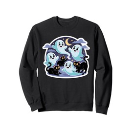 Black Cats with Cute Ghosts - Family friendly Sweatshirt