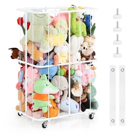 Stuffed Animal Storage Holder Toy Storage Organizer Rolling Stuffed Animal Storage Zoo Plush Storage Holder with Elastic Band for Playroom Bedroom Nursery, Large Capacity, White