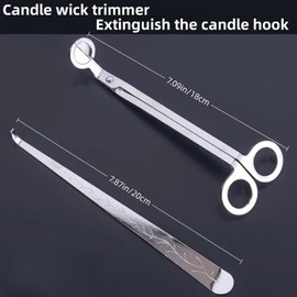 GMFanwu Candle Wick Trimmer and Snuffer Set, 7.09 inch Scissors with Hook, Stainless Steel