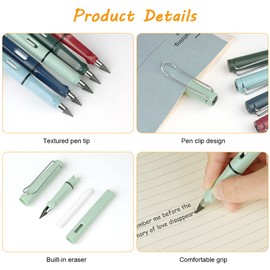 Ainiv Inkless Pencil with Eraser, 5 Sets Infinity Pencil Everlasting Pencil, Reusable Infinite Pencil with Extra 5 Eraser & 5 Replaceable Nibs, Endless Pencil for Home Office School Writing Drawing