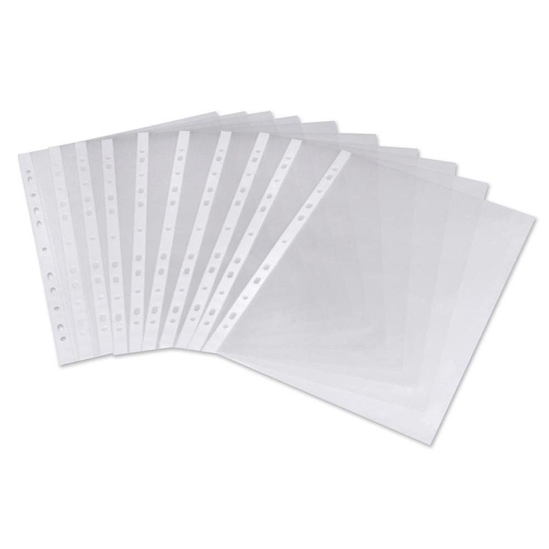 100 Pcs A4 Plastic Punched Punch Pockets 30 Micron for