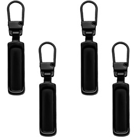4 PCS Metal Zipper Pull Replacement, Zipper Puller, Black Zipper Fixer Repair Kit, Spare Zipper Puller for Purse, Clothes, Jeans, Suitcase, Luggage