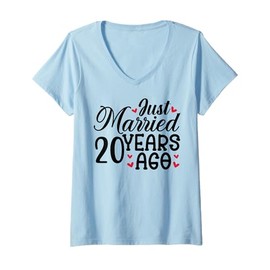 Womens Just Married 20 Years Ago Matching 20th Wedding Anniversary V-Neck T-Shirt