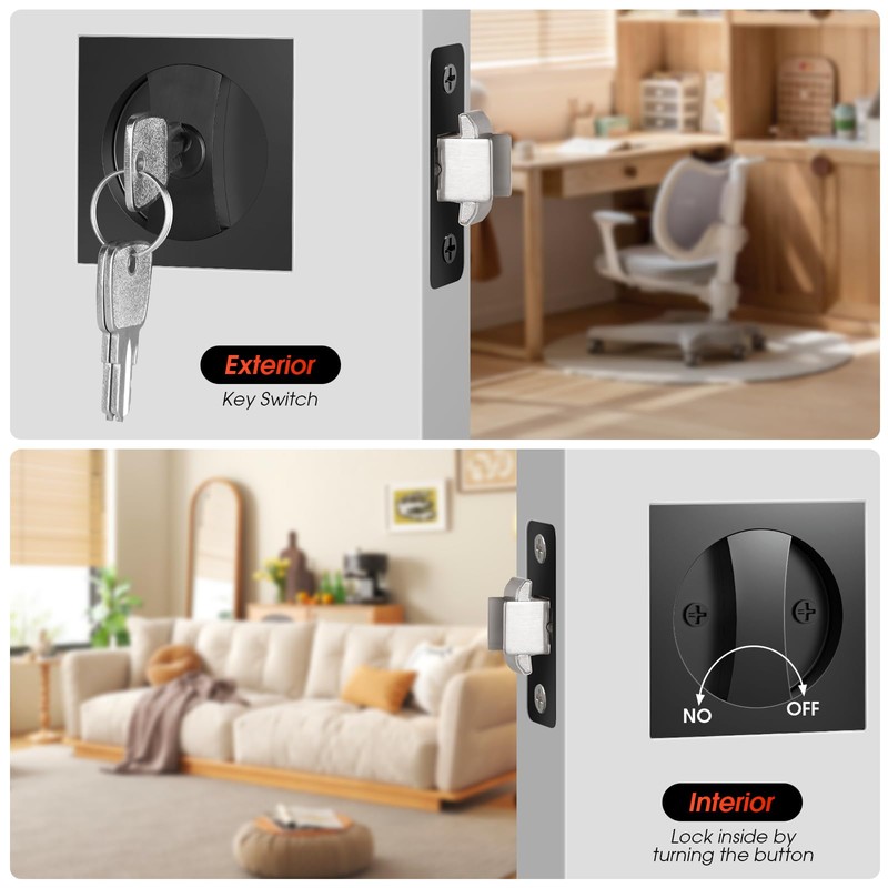 Aglehome Square Door Hardware - Sliding Pocket Door Lock with