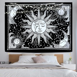 ICC Sun and Moon Tapestry Aesthetic Sun Moon Tapestry Black Dark Spiritual Tapestries Wall Hanging Room Decor for Bedroom, Livingroom Black 54 x 84 Inches