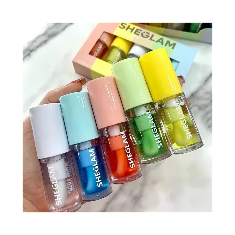 Set 5 Sheglam Lip Oil Gloss Labios Hidratante Sabor Frutal