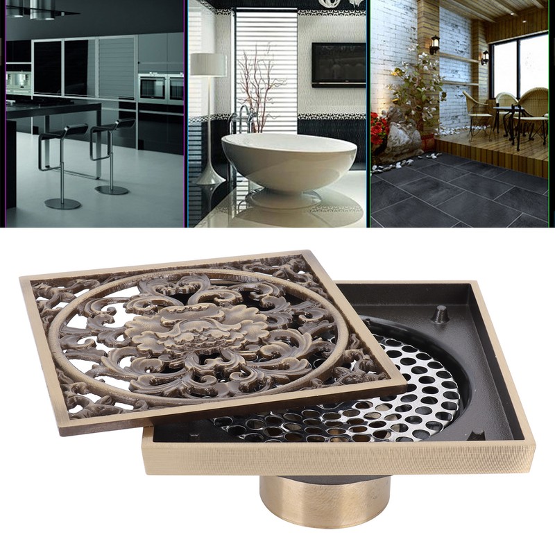10x10cm Floor Drain Antique Copper Anti Odor Bathroom Floor Drainer