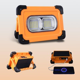 Horenom 11000mAh Portable Solar Rechargeable Work Light, 70 LED Flood Light with Magnetic Back for Camping Tent Fishing Underhood Garage Hiking Construction Mechanic Outdoor Emergency, 80w Power Bank