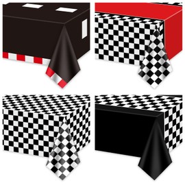 4 Pcs Racing Car Birthday Tablecloths - Waterproof Checkered Road Table Cloths for Boys Race Car Party Supplies, 4 Style