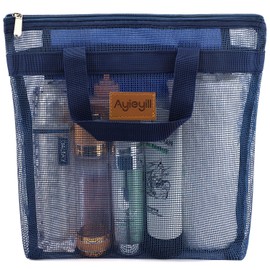 Ayieyill Shower Caddy Portable, Mesh Shower Caddy Tote Bag Quick Dry Hanging Toiletry and Bath Organizer for College Dorm, Gym, Beach, Travel or Camping with Zipper (A-Blue)