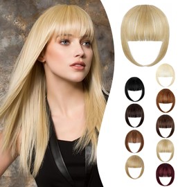 Fanguilar Clip in Bangs-Fake Bangs Hair Clip Ash blonde mix Bleach Blonde French Bangs Hair Clip on Bangs For Women Clip Faux Bangs With Temples Hairpieces Curved Bangs For Daily Wear