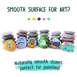 ROCART 24 Large 1.5-2.0" Flat Rocks for Painting, Smooth River Rocks Painting Supplies for Kindness Stones, Arts and Crafts, Decoration