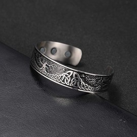 Dreamtimes Stainless Steel World Tree of Life Health Care Viking Celtic Knot Cuff Bangle Bracelet for Women Men (Vintage Silver)