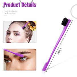 Styling Hair Brush Set, Bristle Hair Brush Tail Comb Edge Brush for Edge & Back Brushing, Purple Brush Set Rat Tail Combing Slicking Hair for Women Girls 3PCS