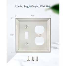 ZILLSEA 2-Pack Combination Toggle/Duplex Wall Plate, Wall Outlet Covers for Double Light Switches, Receptacle Outlet, Dimmer Switch, Satin Nickel Finish, Midsize, A031 Series