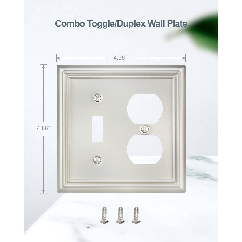 ZILLSEA 2-Pack Combination Toggle/Duplex Wall Plate, Wall Outlet Covers for