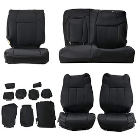 HECASA Black Synthetic Leather Seat Covers Front and Rear Compatible with 2014-2021 Toyota Tundra Crewmax Crew Max