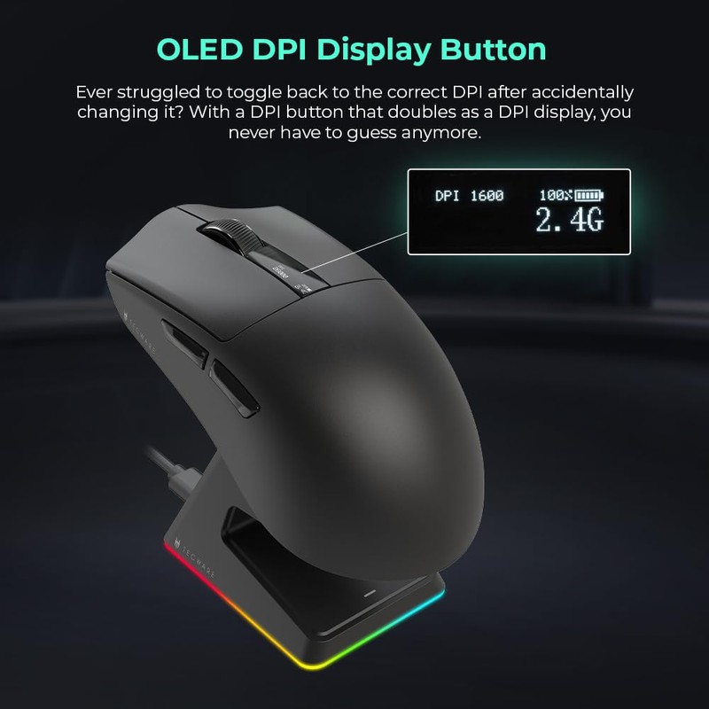 TECWARE EX1 Gaming Mouse, 26k Wireless Mouse, OLED Display, RGB