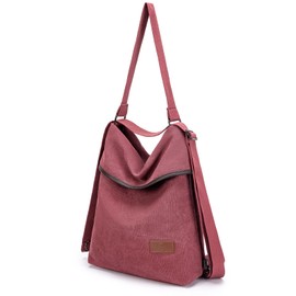 Travistar Women's Canvas Shoulder Bag, Backpack, Large Handbag, Vintage Women's Shoulder Bag, Anti-theft Bag, Women's Hobo Bag for Everyday Life, Office, School, Excursions, Shopping Rucksack Handtasche Damen Canvas, weinrot