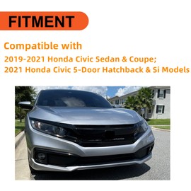 ECOTRIC Front Grille Bumper Mesh Grill Compatible with 2019-2021 Honda Civic Replacement for HO1200241 Honda Civic T-R Style