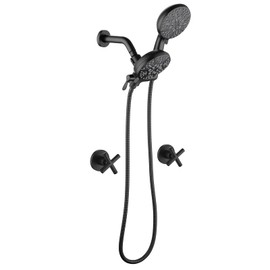 2 Handle Shower Faucet Shower System Complete 2 in 1 Shower Combo Set with Handheld Showerhead Shower Trim Kit Wall Mounted Shower Fixtures Matte Black