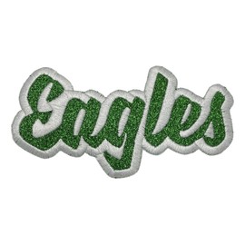 (2"x4") Eagles, Team Spirit, Embroidered, Iron on Patch (Green Glitter/White)