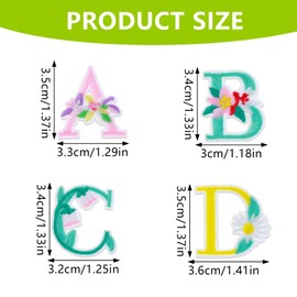 Yolev 52pcs Iron On Letter Patches, A-Z Flower Embroidery Alphabet Patches Sew Embroidered Patches, Alphabet Patches for Clothing Backpacks Hats Shirts