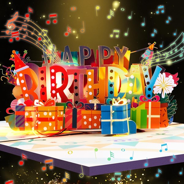 CNLITHEKA 3D Musical Birthday Cards Pop Up, Light & Music