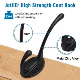 JatilEr Coat Hooks Pack of 12 Black Coat Hooks Wall High Strength Hook Coat Hook Coat Rack with 2 Sets of Screws for Bedroom, Bathroom, Wardrobe, Living Room