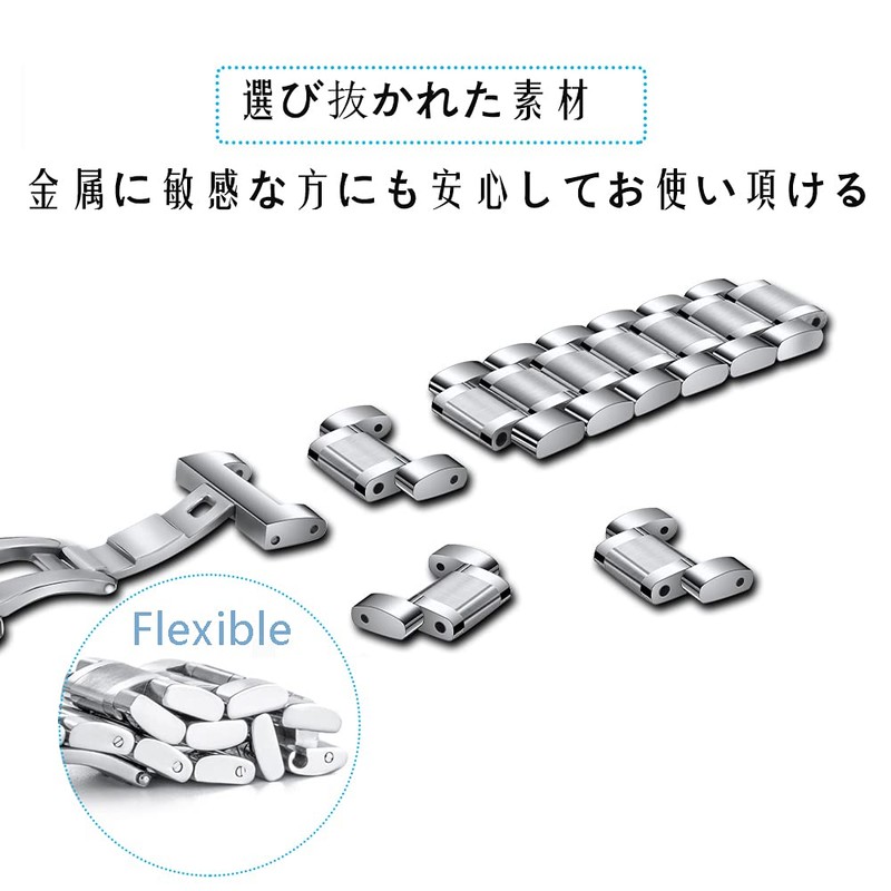 [ＳＥＵＥＲ＼時仕] 腕時計バンド ステンレス鋼 クイックリリース ベルト Dバックル 観音開き ワンプッシュ式 5連 無垢