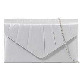 fi9® LADIES SATIN PARTY PROM BRIDAL EVENING CLUTCH HAND BAG PURSE HANDBAG (Silver)