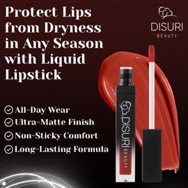 DISURI Beauty Matte Liquid Lipstick for Girls & Women - Non-Sticky & Matte Lipstick Long Lasting 12-0.8 FL Oz - Perfect for Any Occasion - Cruelty Free Lipstick - (Baddest Girl on The Block: 48)