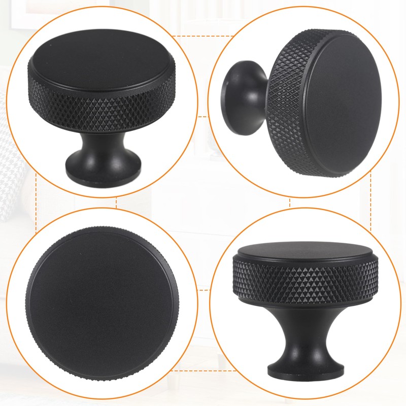 worahroe 10 Pcs Cabinet Knobs Black Matte Metal Round Knurled