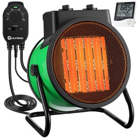 Gulfmew Greenhouse Heater with Thermostat, 1500W / 800W Space Heater, 3 Modes for Quick Heating Overheat Protection, Electric Portable for Patios & Outdoors, Garage, Grow Tents(Green)